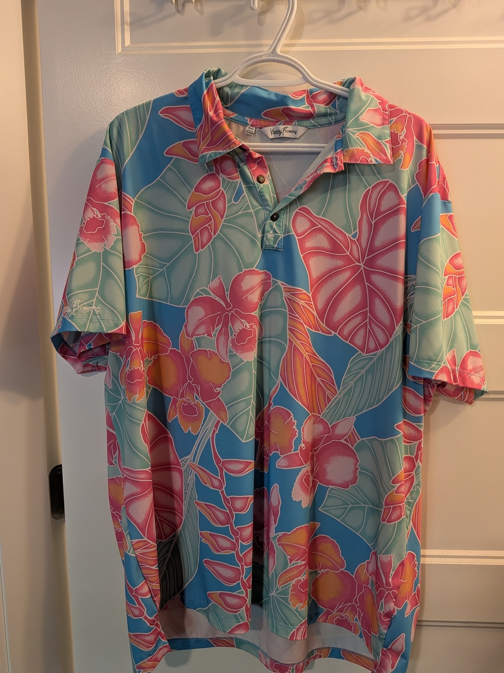 Kenny Flowers Pink & Blue Tropical Floral Golf Polo